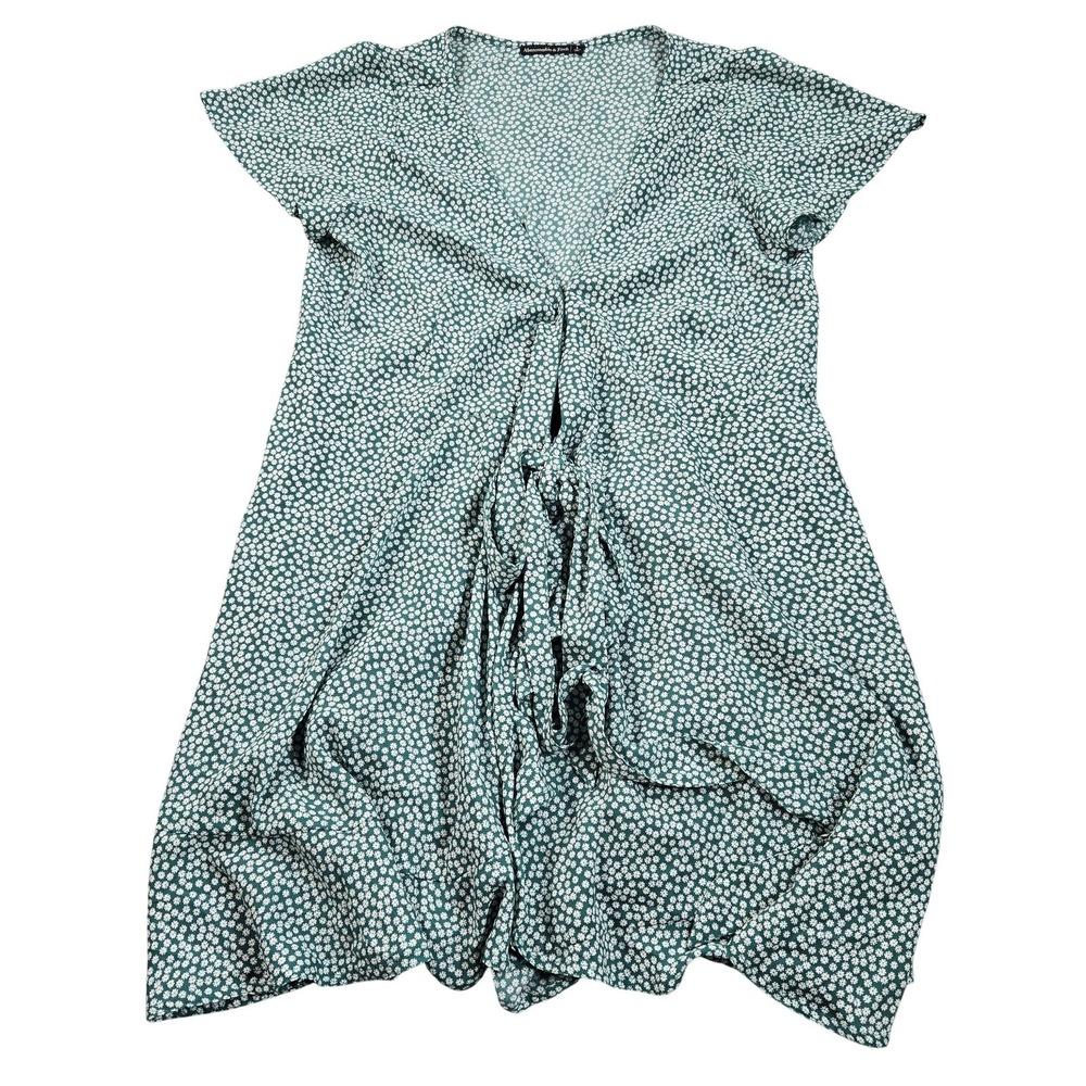 Abercrombie & Fitch Dress Womens Large Green Floral Tie‎ Front Ruffle Sundress